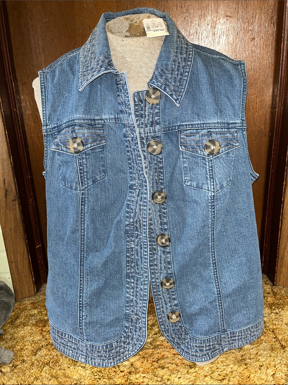 NWT CJ Banks Blue Denim Button-Front Vest